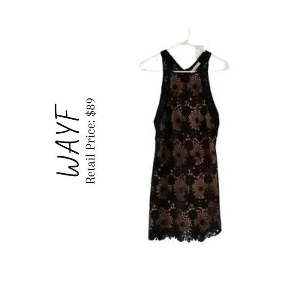 RARE RETIRED Wayf Black Lace Overlay Dress - Picture 1 of 7